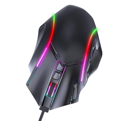 Gaming Mouse, 7 Programmable Buttons, RGB Lighting, 1200 to 12800 DPI, 1000Hz Polling Rate, Ergonomic Design Wired Mouse, Computer with 12 Buttons for Laptop, PC