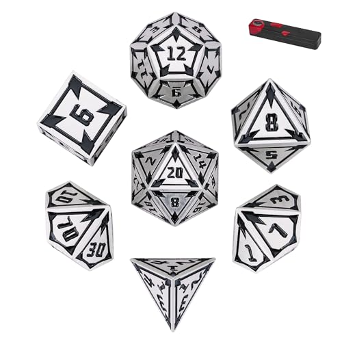 UDIXI Metal DND Dice Set, Metal Polyhedral Dice Set D&D for RPG (Silver) | 7-Pieces, Lozenge Pattern, Zinc Alloy Material, Gorgeous Gift Case, DM Gift, for Dungeons and Dragons Role Playing Games - color: Silver