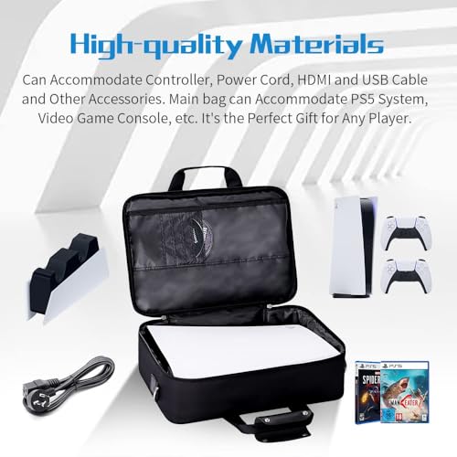 G-STORY Carry Case Compatible with PlayStation 5 Console,Travel Case Bag with Zinc Alloy Zippers for Console, Controllers and Accessories,Controller Skin*1 - color: White-logo