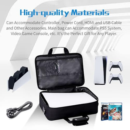 G-STORY Carry Case Compatible with PlayStation 5 Console,Travel Case Bag with Zinc Alloy Zippers for Console, Controllers and Accessories,Controller Skin*1 - color: White-logo