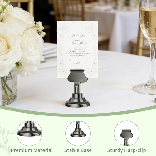 Urban Deco 16PK Table Number Holders Place Card Holders 1.7 Inch Table Card Holders Steel Card Holders for Photos, Food Signs, Memo Notes, Weddings, Restaurants, Birthdays(Nickel Black) - color: Nickel Black