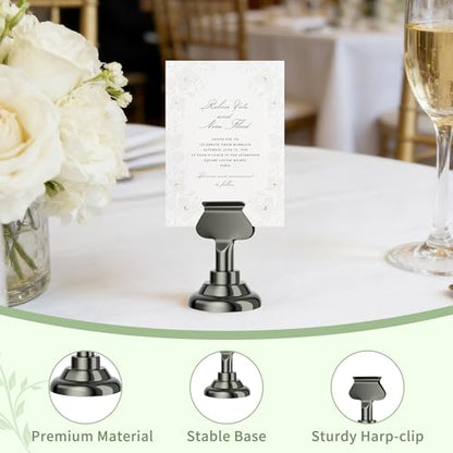 Urban Deco 16PK Table Number Holders Place Card Holders 1.7 Inch Table Card Holders Steel Card Holders for Photos, Food Signs, Memo Notes, Weddings, Restaurants, Birthdays(Nickel Black) - color: Nickel Black