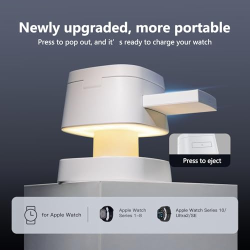 【2026 Upgraded】4 in 1 Wireless Charger, 3 in 1 Wireless Charging Station with Night Light for MagSafe Charger, 15W Magnetic Travel Stand for iPhone17/Air/Pro/Max/16/15/14/13/12, Apple iWatch, Airpods - color: white