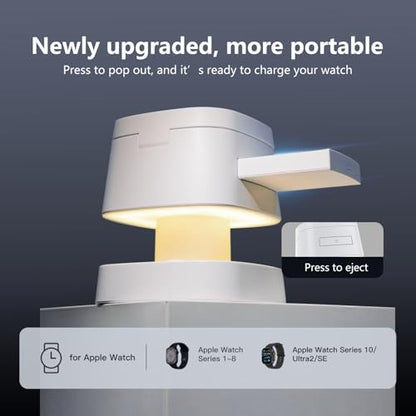 【2026 Upgraded】4 in 1 Wireless Charger, 3 in 1 Wireless Charging Station with Night Light for MagSafe Charger, 15W Magnetic Travel Stand for iPhone17/Air/Pro/Max/16/15/14/13/12, Apple iWatch, Airpods - color: white
