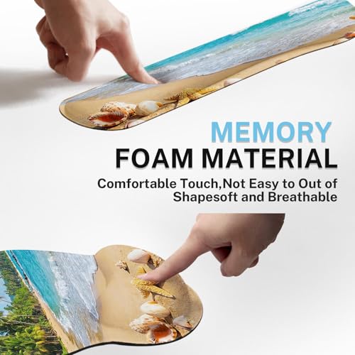 Britimes Beach Tropical Coastal Keyboard Mouse Pad Set Ocean Seashell 4in1 Large Mousepad+Keyboard Wrist Rest+Mouse Wrist Rest+Coaster Ergonomic Design for Home Office Computer 35.4x15.7 inches - color: Beach Tropical Coastal