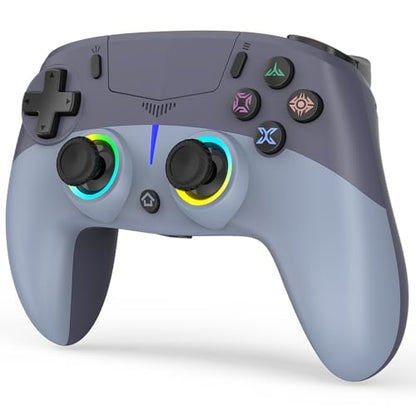 BETMI Wireless Controller for PS-5/Pro/Slim/PC (Blue/Gray) | Hall Effect Joystick & Trigger/Macro/6-Axis Gyro Sensor/Dual Vibration/Built-in Speaker/3.5mm Audio Jack/RGB Light - color: Blue/Gray