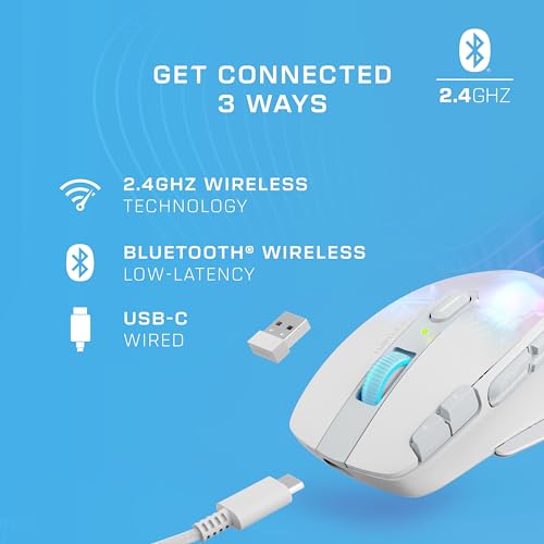 Turtle Beach Kone XP Air Wireless RGB Gaming Mouse for PC | 19K DPI Sensor, Rechargeable 100-Hr Battery, Charging Dock, 29 Programmable Inputs, Ergonomic, Bluetooth, 4D Wheel, White - color: White