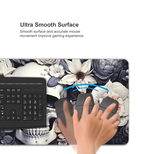 35.4 x 15.7 in, Waterproof XXL Large Mouse Pad for Desk, Extended Keyboard Mouse Mat for Computer Office, Big Laptop Mouse pad, Gaming Pc-White Skull&Flowers - color: White Skull&flowers