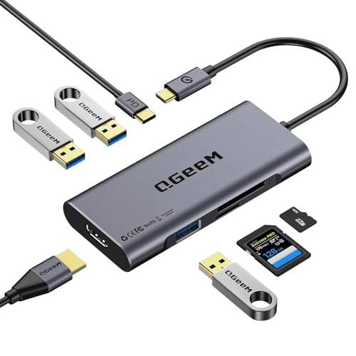 USB C Hub, QGeeM USB 4k to HDMI Adapter, 7 in 1 USB-C Dongle with 100W PD,USB 3.0, Card Reader, Compatible for MacBook iPhone 15/17 Ipad Pro max,Chromebook Laptop USB Type C Dock-Grey - color: Gray