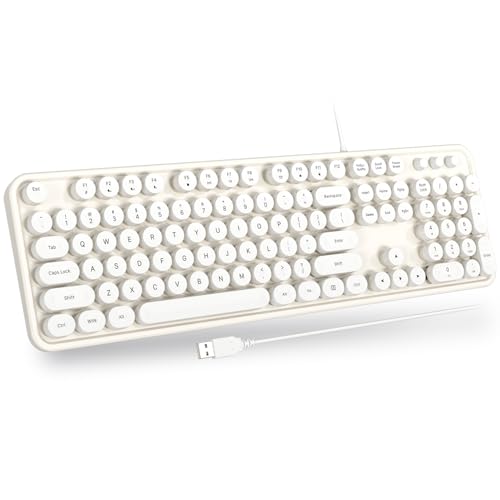 Atelus USB Wired Computer Keyboard - Retro Typewriter Keyboard - Full Size Keyboard with Number Pad for PC Laptop Desktop Windows (Creamy White) - color: white