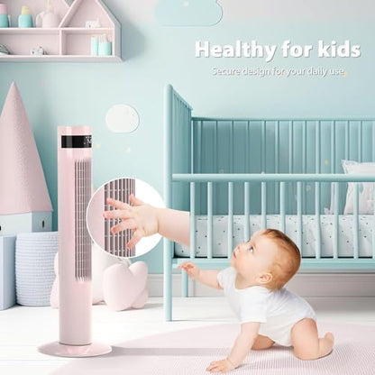 Antarctic Star Tower Fan 85°Oscillating Fan Quiet Cooling 12H Timer Remote Control Bladeless Electric 3 Speeds Wind 3 Modes, 35INCH, PINK | 85° Oscillating, Quiet Remote Control Bladeless 3 Wind Mode 12H Timer for Bedroom Office - color: Pink, size: 35 in