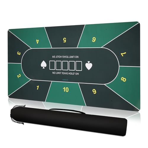 Poker Table Top Mat 70"x35" Blackjack Poker Mat with Non Slip Rubber Backing and Carry Bag for Home Poker Card Game Night Up to 10 Players (Green) - color: Green