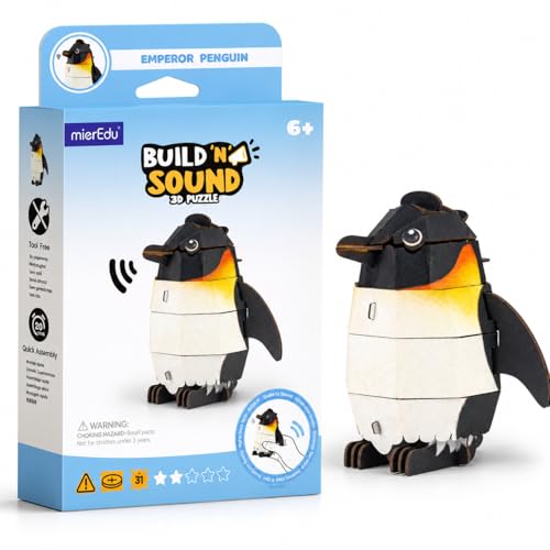 MierEdu Build 'N' Sound 3D Puzzle for Kids, Animal Puzzle with Sound Module, Educational STEM Craft Kit, FSC Paper Model Building Toy Gift for Ages 6+