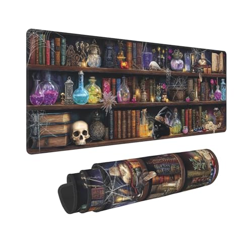 Bookshelf Gothic Gaming Mouse Pad Extended Large Mouse Mat 31.5 X 11.8 Inch Nonslip Rubber Base Long Desk Pad Stitched Edges Mousepad Mice Pad for Office Home Game - color: Bookshelf Gothic