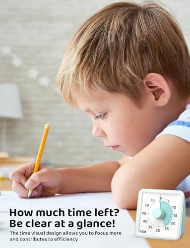 LIORQUE Visual Timer for Kids, 60 Minute Countdown Timer, Mint Green | Non-Ticking, 3 Volume Levels, Timer for Classroom Kitchen Office ADHD, 2 AAA Batteries Included - color: Mint Green