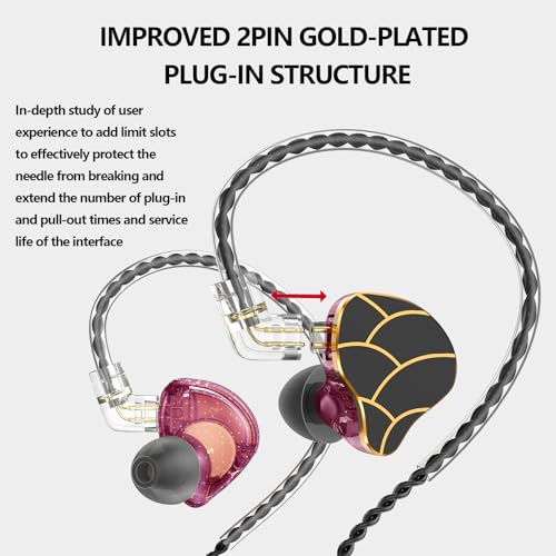 In Ear Monitor Headphones Dual Magnetic Dynamic Driver IEM with Mic Purple | Hybrid Banlance Armature with Dynamic in Ear Headphones IEM Earphones Gaming Earbuds - color: H818-Purple