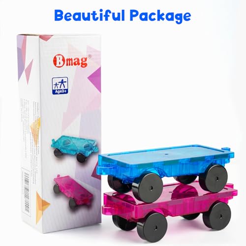 Bmag 2PCS Magnetic Car Set,Construction Vehicle Building Tiles,Magnet Toys Compatible with Magnetic Tiles,STEM Educational Toys for Boys and Girls - size: 2