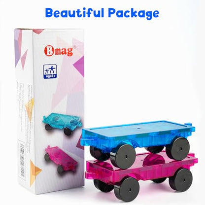 Bmag 2PCS Magnetic Car Set,Construction Vehicle Building Tiles,Magnet Toys Compatible with Magnetic Tiles,STEM Educational Toys for Boys and Girls - size: 2