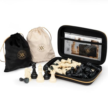 A&A Chess Set - 15''x15'' Foldable Silicone Chessboard and 3.25'' King Height Weighted Plastic Staunton Pieces with Carrying Case for Portable Travel