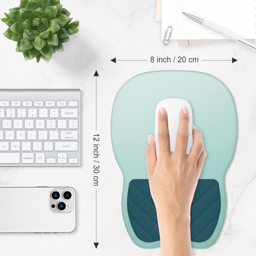 ITNRSIIET Ergonomic Mouse Pad Wrist Support with Memory Foam Massage Bulge & Non-Slip PU Base, Carpal Tunnel Pain Relief, Prevent Wrist Sweating, 12 x 8 x 1.2 inch, Light Green to White - color: Light Green to White
