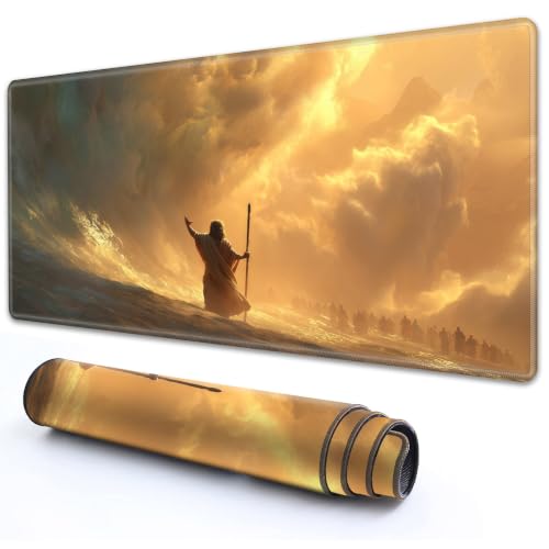 for TCG MTG Commander Playmat 24 x 14 Inch Trading Card Game Mat | Thick Non Slip Rubber Playmat With HD Fade Resistant Printing for All Card Games, Golden Clouds Jesus Christianity - color: Golden Clouds Jesus Christianity, size: 24" x 14"