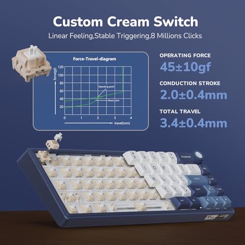 RK ROYAL KLUDGE R65 Wired Gaming Keyboard with Volume Knob, 60% Percent RGB Backlit Mechanical Keyboard Gasket Mount with PBT Keycaps, MDA Profile, QMK/VIA, 66 Keys Hot Swappable Cream Switch, Blue - color: Blue