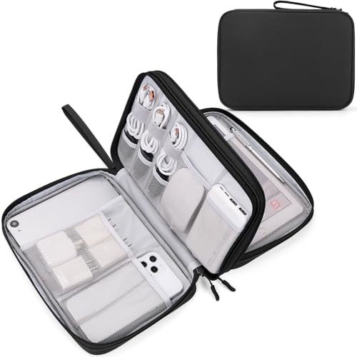 FYY Electronic Organizer, Travel Tech Pouch Bag, Extra Large, Black | Wrist Strap, Waterproof, Double Layers Electronics Travel Case for iPad, Cord, Laptop Charger, Daily and Business Trips Use - color: Black, size: Extra Large