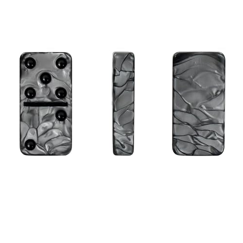 Dominos Set for Adluts - Double 6 Jumbo Domino Set - 28 Thick Marbleized Black and Gray Tiles - Dominoes Set for Adults and Kids, Classic Board Game for Family Nights & Travel (Black & Grey Case) - color: Gray