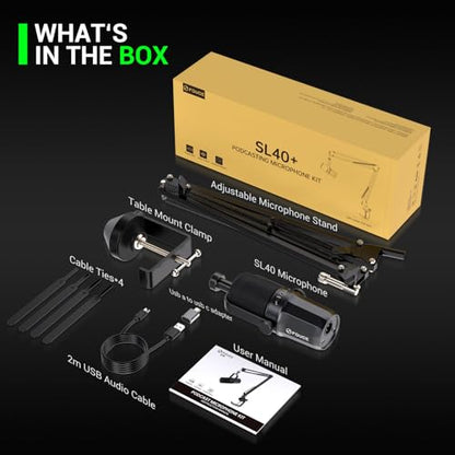 FDUCE Dynamic Microphone, XLR/USB Podcast Recording PC Microphone for Vocal Voice-Over Streaming, Studio Metal Mic with Mute, Headphone Jack, Monitoring Volume Control, with Boom Arm (SL40+) - style: SL40 with Boom Arm