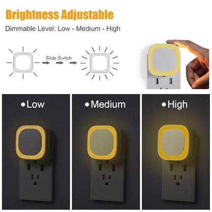 2 Pack Plug in Dimmable Night Light, Auto Dusk to Dawn Sensor, Soft Golden Yellow Light for Bathroom, Hallway, Stairs, Kitchen, Bedroom, as Mother or Father Gifts - color: Golden Yellow