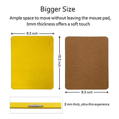 MelVan PU Leather Mouse Pad with Stitched Edge, Wood Mousepad, Waterproof Gaming Mouse Pad Mat for Computers, Laptop, Office & Home, 10.2" x 8.3", 1 Pack (Yellow) - color: Yellow