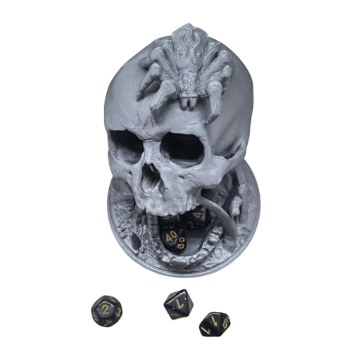 Skull Dice Tower Dungeons and Dragons RPG abletop Roleplaying Game Jail D&D (Random 7PCS D20 Dice Set Included) Silver - color: Silver