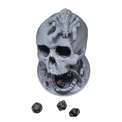 Skull Dice Tower Dungeons and Dragons RPG abletop Roleplaying Game Jail D&D (Random 7PCS D20 Dice Set Included) Silver - color: Silver
