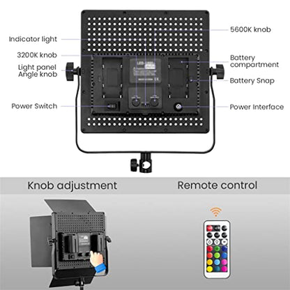 Dimmable Bi-Color RGB LED Video Lights Kit 3200-5600K Professional Panel Lamp for Studio Photography Shooting - color: E