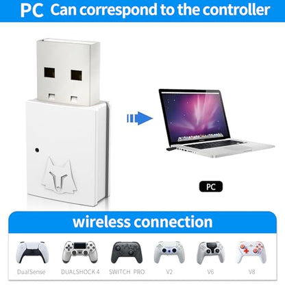 NBCP Wireless USB Bluetooth Adapter for Gaming Consoles, PS4, Switch, Mac, PC, Type C Compatible, White