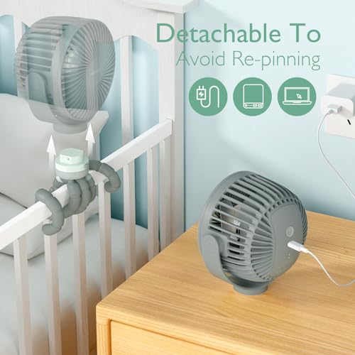 Momcozy 8000mAh Portable Stroller Fan, 27H Ultra-long Battery Life Detachable 4 Speed 360°Rotate LED Night Light with 2 Modes, USB Rechargeable Handheld Cooling Fan for Travel/Car Seat/Bedroom - color: Forest