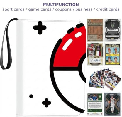Trading Card Binder 400 Card Capacity, 50 Removable Sleeves (4 Pocket), Zipper Card Album Organizer for TCG Cards (Pokeball) - color: Red Ball
