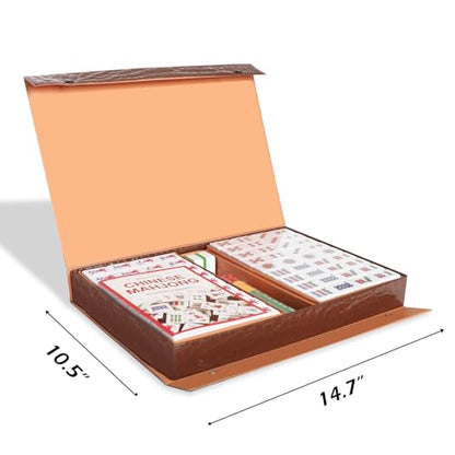 Chinese Mahjong Set, Mahjong Game Set with 146 Numbered Large Tiles (1.5", Green), Mahjong Tiles Set with Brown Carrying Case - color: Green Mahjong Set