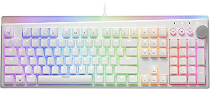 i-rocks K71M RGB Mechanical Gaming Keyboard with Media Control Knob, Switches (Brown), 107 Keys w/Full NKRO, PBT Keycaps, Multimedia Hotkeys, Detachable USB-C Cable and Onboard Storage, White - color: White, size: Switches (Brown)