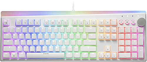 i-rocks K71M RGB Mechanical Gaming Keyboard with Media Control Knob, Switches (Brown), 107 Keys w/Full NKRO, PBT Keycaps, Multimedia Hotkeys, Detachable USB-C Cable and Onboard Storage, White - color: White, size: Switches (Brown)