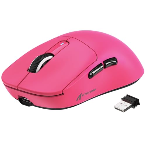 ATTACK SHARK X3 Wireless Gaming Mouse, 49g Ergonomic Computer Mouse, Triple Modes PAW3395 26K DPI Optical Sensor, 200h Battery Life, Programmable Buttons, Gaming Accessories for PC/Laptop/Mac (Berry) - color: Berry