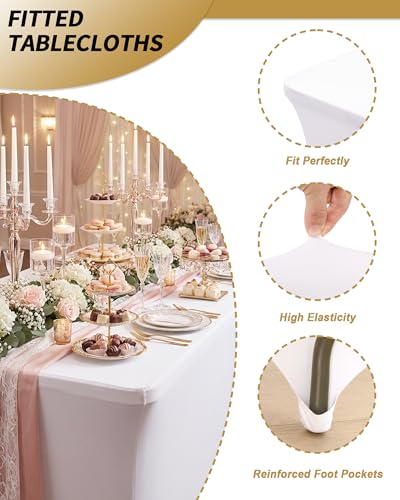 Fixwal White Stretch Table Cloth Rectangle 2 Pack 4Ft, Spandex Fitted Table Covers Washable for Party, Trade Show, Banquet, Wedding, Buffet - color: White, size: 4 Ft