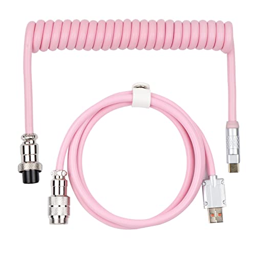 EPOMAKER Puff Aviator Coiled USB Cable, Type C Detachable Mechanical Gaming Keyboard Cable for Win/Mac/Gamers, Suitable for RT100/TH68 PRO/TH80 PRO/TH96/TH80 SE/CIDOO V65. etc(Puff Pink) - color: Puff Pink