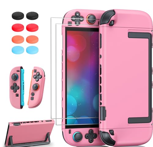 FYOUNG Upgrade Switch 2 Protective Case&Screen Protector Set,Dockable Cover | Cute Hard Shell Skin for Nintendo Switch 2 Console Accessories,Travel-Friendly,Kickstand Cutout(Pink, for Switch 2 7.9inch) - color: Pink, size: for switch 2 7.9inch