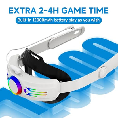 Head Strap Battery for Meta Oculus Quest 3 3S, 12000mAh Rechargeable Battery Head Strap, Adjustable Elite Strap with Battery RGB Light 8H Playtime