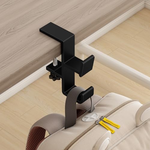 Desk Bag Hook, Purse Hook for Table, Aluminum Under Desk Handbag Hanger, Desk Mount Backpack Holder, Umbrellas, Headphone Holder, Back to School Essentials - Black - color: Black