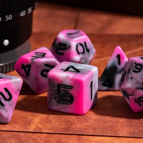7PCS DND Dice Set RPG Resin Polyhedral Dice Set Camouflage Color with Leather Pouch for D&D Role Playing Games and Other Tabletop Games (Pink) - color: Camo-pink