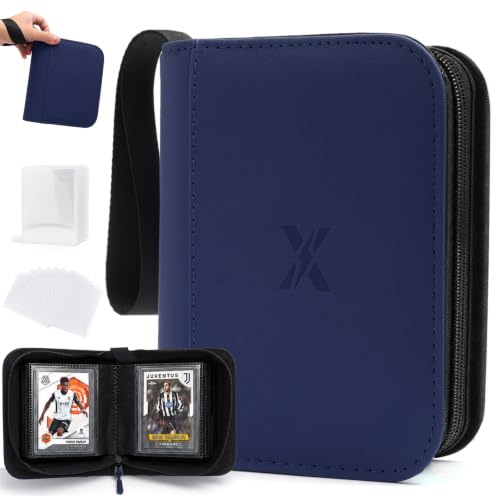Mini 1 Pocket Top Loader Binder, Upgraded Widened Pages & Spine | Small Trading Card Album Holds 40 Toploaders, Portable Single Pocket Sports Card Binder with 10 Top Loaders & 50 Card Sleeves - color: Blue, size: 1