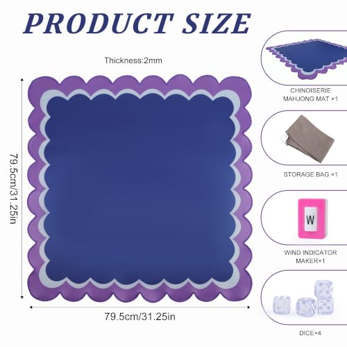 Mahjong Mat for Table 31.25"x31.25" - Anti-Slip American Mahjong Mat with Carrying Bag, Dice & Wind Indicator, Noise-Reducing Table Cover for Mahjong Poker Board Games, Blue - color: Blue