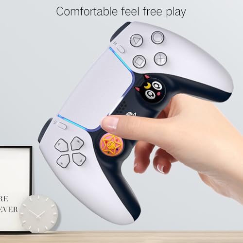 PERFECTSIGHT 4 PCS Cute Thumb Grip Caps for PS5/PS4/Xbox One (Series X, S)/NS Switch Pro Controller, Magic Moon Analog Stick Grips Thumbsticks, Kawaii Silicone Joystick Button Covers (Luna) - color: Black Luna